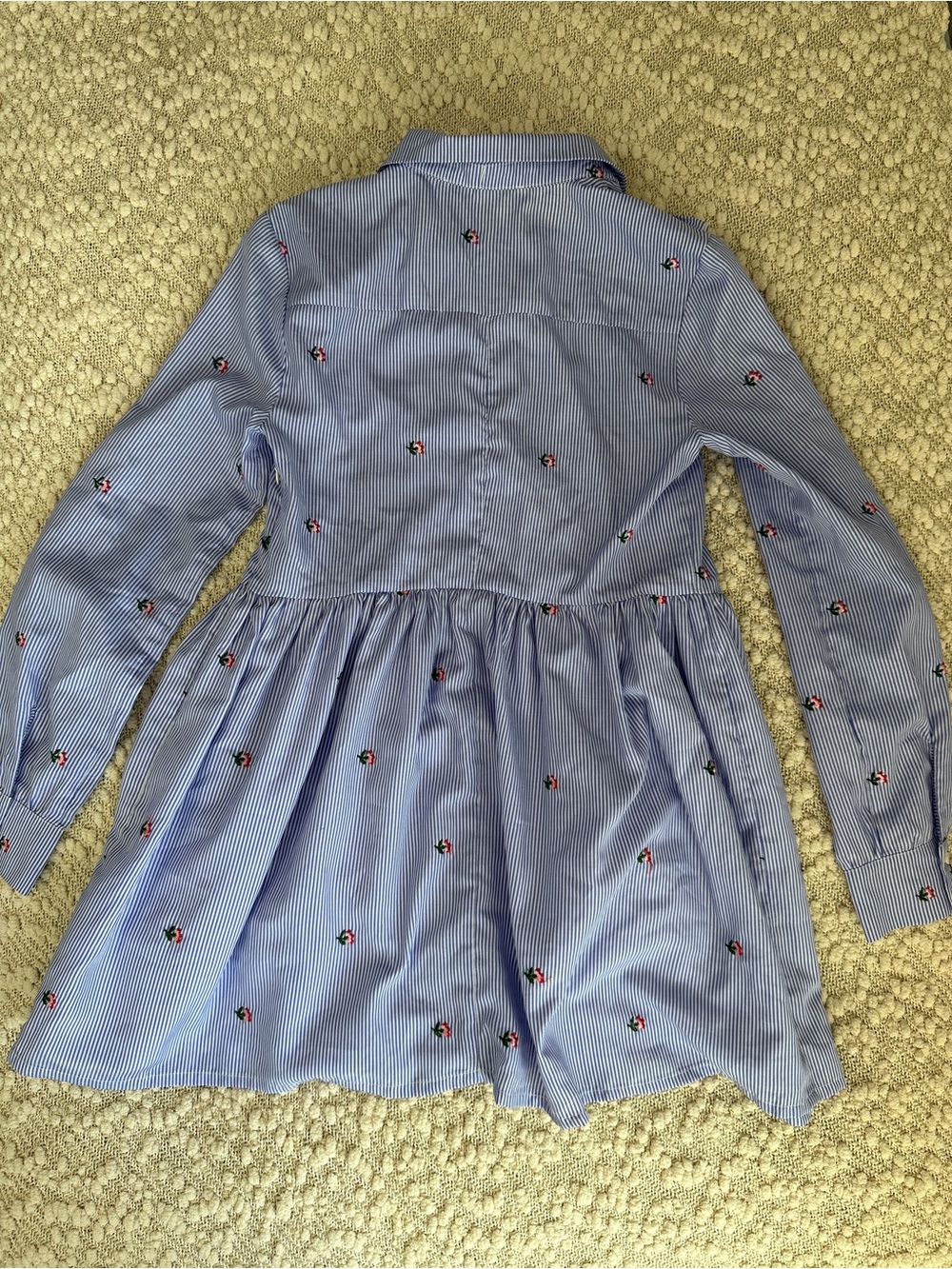 English Factory Floral Embroidered Blue Striped Ruffle Shirt Dress Small S - Picture 2 of 7